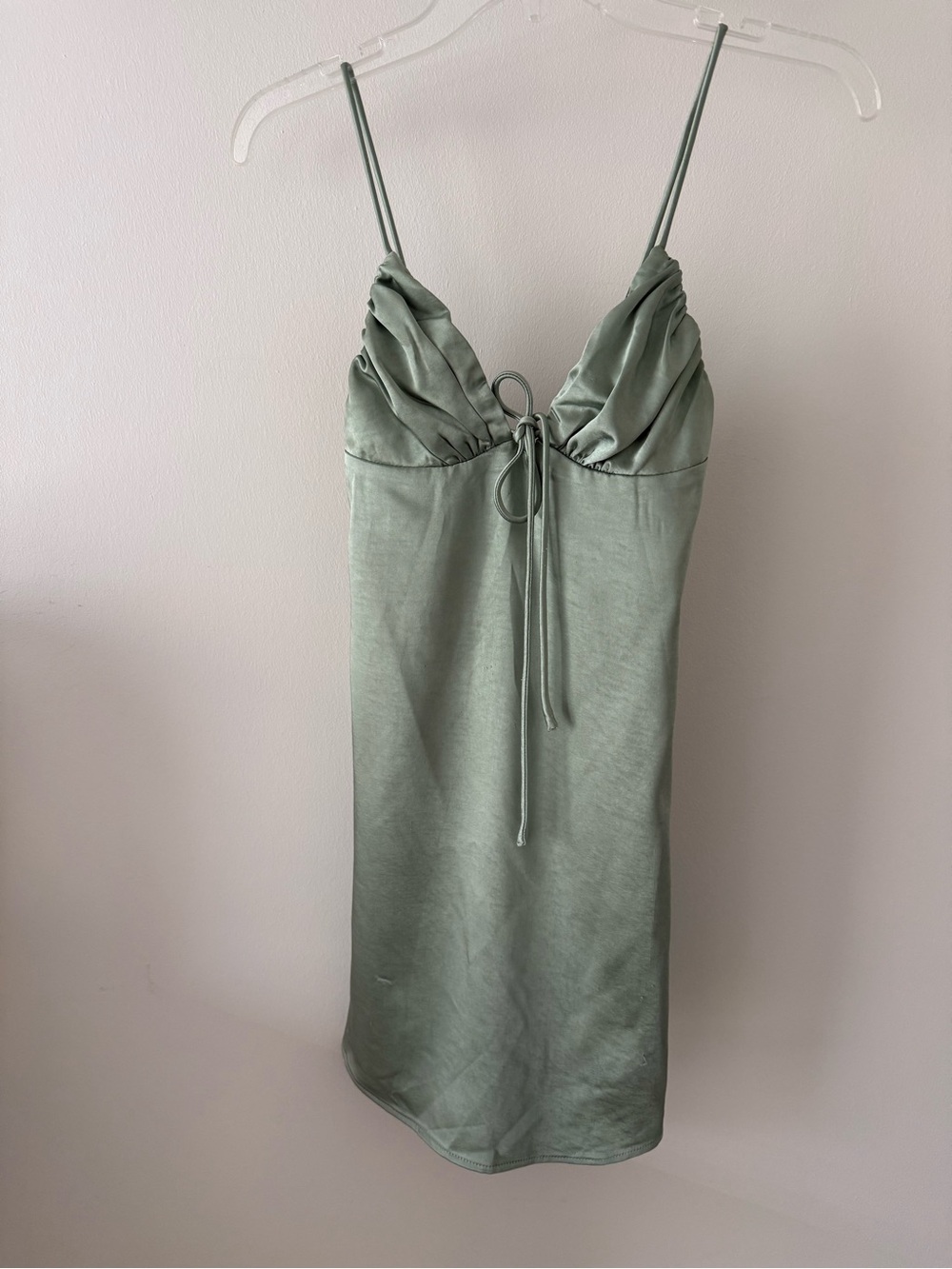 Princess Polly Light Sage Satin Dress with Tie Detail